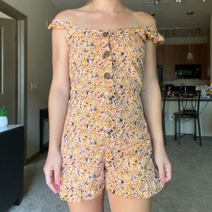 Flower Printed Romper with Button Detail